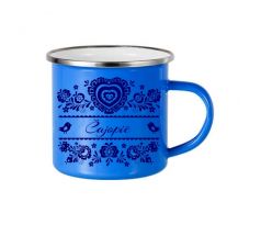 Modrý smaltovaný hrnček čajopič