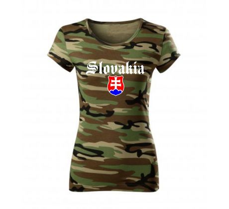 Dámske maskáčové tričko so slovenským znakom II