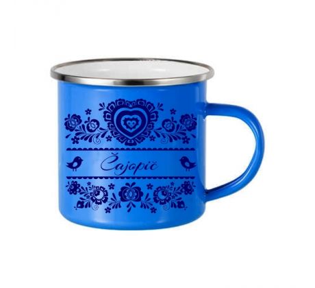 Modrý smaltovaný hrnček čajopič